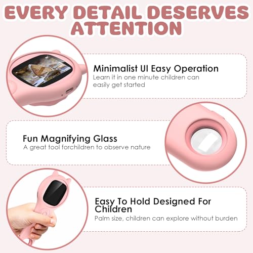 tlidfgeo Handheld Mikroskop für Kinder, 2,0 IPS-Bildschirm 500X Taschenmikroskop Kinder, 2MP Lens Pixels Mini-Mikroskop, 3 Stufen Einstellbar LED Lights USB-Anschluss an PC