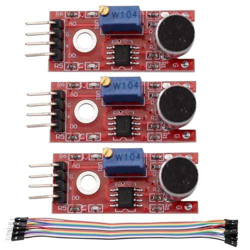 Heevhas KY-037 4 pines Módulo de sensor de detección de sonido de voz Transmisor de micrófono para coche robot inteligente kits de bricolaje con cables (3 piezas)
