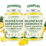 Liposomal Magnesium Carbonate Gummies 500 mg — Magnesium Supplement with Ashwagandha, L-Theanine, Calcium & Vitamin D3 for Muscle & Nerve Support, Sugar-Free Vegan Pineapple Flavor (60 Count) 2P
