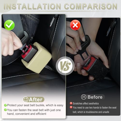 Image of Amiss 2PCS Seat Belt Buckle Holder, Universal Silicone Rear Seat Belt Booster & Fixer for Easy Access, Keeping Receptacle Upright, Car Interior Accessories-Fits Most Cars (Beige)