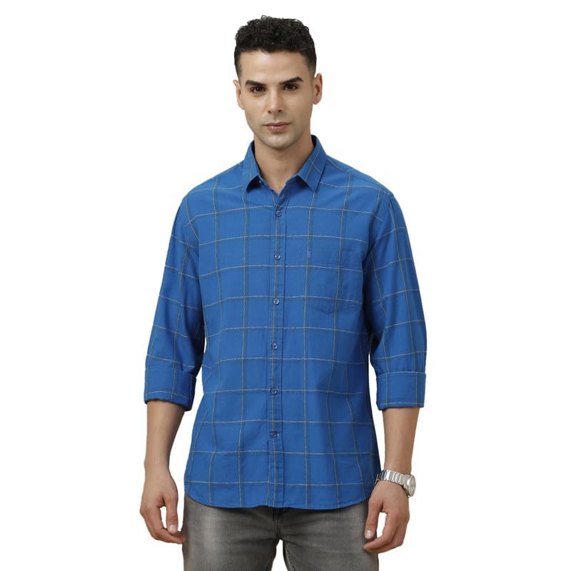 cavallo by linen club Men's Linen Blue Checked Contemporary Fit Casual Shirt-picture-34