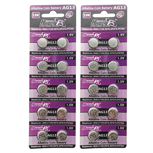 HyperPS (20 pcs AG13 Alkaline 1.5V Button Cell Battery Single Use LR44 A76 G13R S76E MS76H MS76 Watch Toys Remotes Cameras