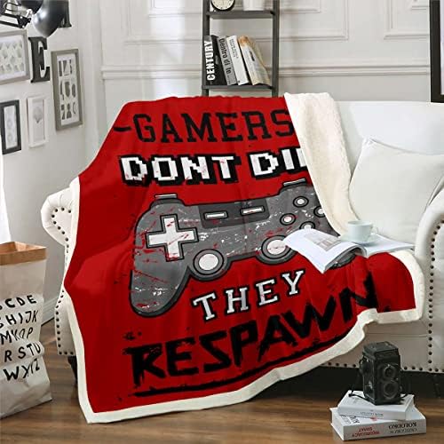 Erosebridal Video Games Sherpa Blanket Gamer Bed Blanket Boys Gamepad Flannel Blanket Gaming Controller Buttons Throw Blanket for Kids Teens Youth,Shabby Retro Grunge Style Grey, Red Twin