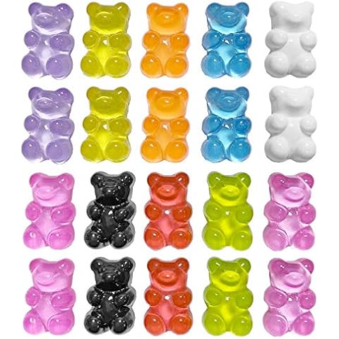 Juland 100 Pieces 10 Colors Resin Candy Gummy Bear Flatbacks Cabochons Deco Bears Colorful Charms Beads for DIY Necklace Pendants Keychain Brooch Earring Mobile Phone Case Accessories Cover