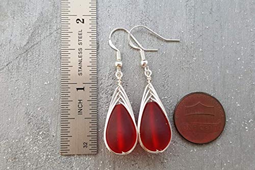 Yinahawaii Handmade Sea Glass Earrings, Hawaiian Jewelry for Women, Braided Ruby Red Earrings, July Birthstone Jewelry" Birthday Gift For Women, Sea Glass Jewelry, Unique Beach Jewelry Girls Jewelry