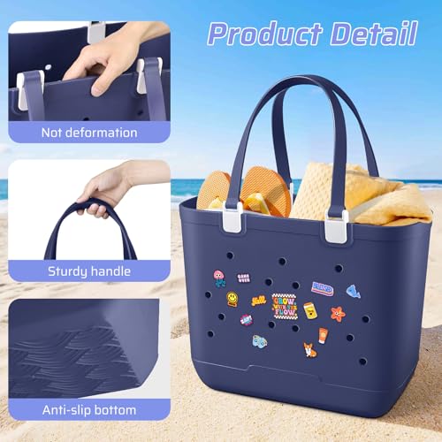 XL EVA Rubber Beach Bag, 19 x 13.7 x 9.5 inch Waterproof Tote Bag, Durable Washable Beach Tote Handbag for Travel 5