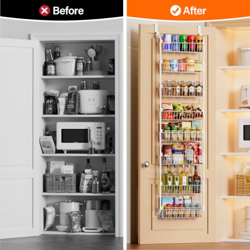 Image of Delamu Over The Door Pantry Organizer, 8-Tier Hanging Spice Rack | Large Pantry Door Organization and Storage Seasoning Shelves, Door Organizer for Kitchen, 17.1 inchW x 65.4 inchH x 5.8 inchD, White