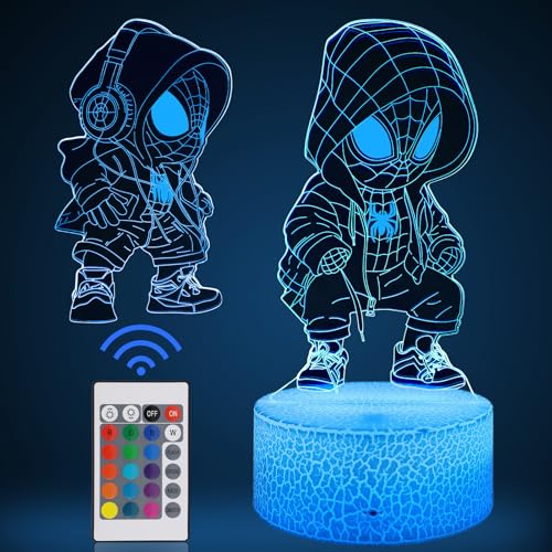 AOUGO 3D Spiderman Kinder Nachtlampe - Superheld 2Er-Pack - Touch Control 7...