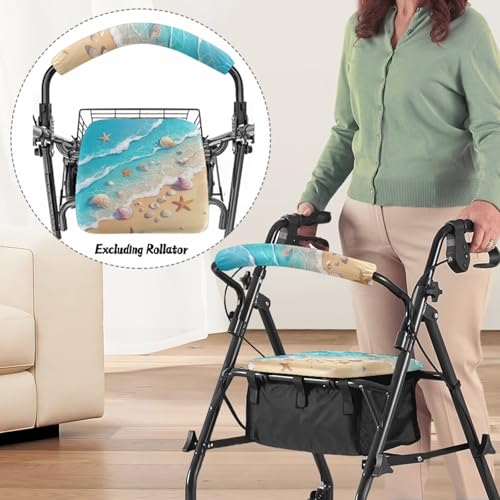 Image of Universal Rollator Walker Seat Covers, Waves Soft Adjustable Backrest Covers, Seat and Backrest Covers for Seniors Women Men