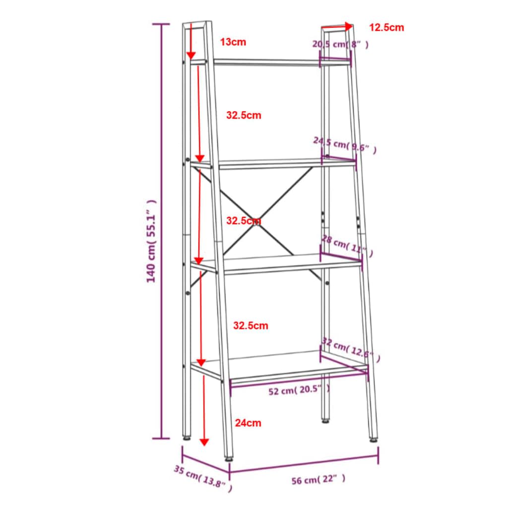 SYDE Scaffale con 4 ripiani, 56 x 35 x 140 cm | Struttura in acciaio resistente, per bagno, camera da letto, ufficio, soggiorno, fissaggio a parete incluso
