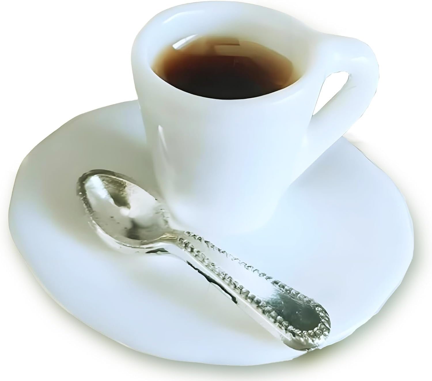 1:12 Scale Miniature Coffee Cup with Spoon and Plate – 1 Set Dollhouse Scene Accessory for DIY Summer Table Setting, Desktop Display, Realistic Resin Mug Prop for Relaxation-Themed Mini Décor