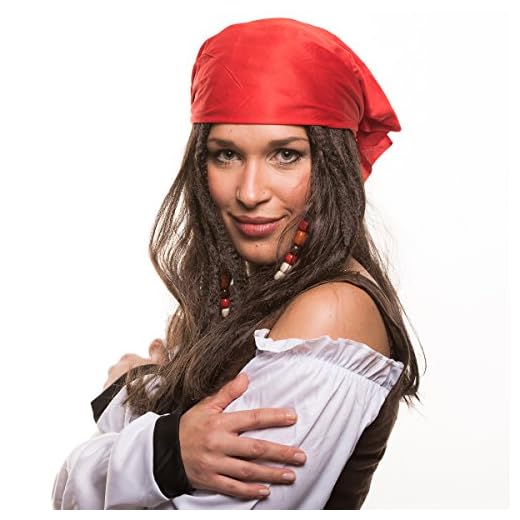 Piratas Pirata Ladrón De Mar Peluca (Peluca de pirata) con perlas und roten Bandana para la perfecto Disfraz de pirata zum Carnaval y el carnaval