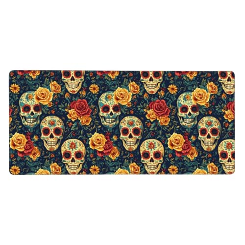 Grand tapis de souris de jeu en caoutchouc imprimé tête de mort avec bords cousus 40cm