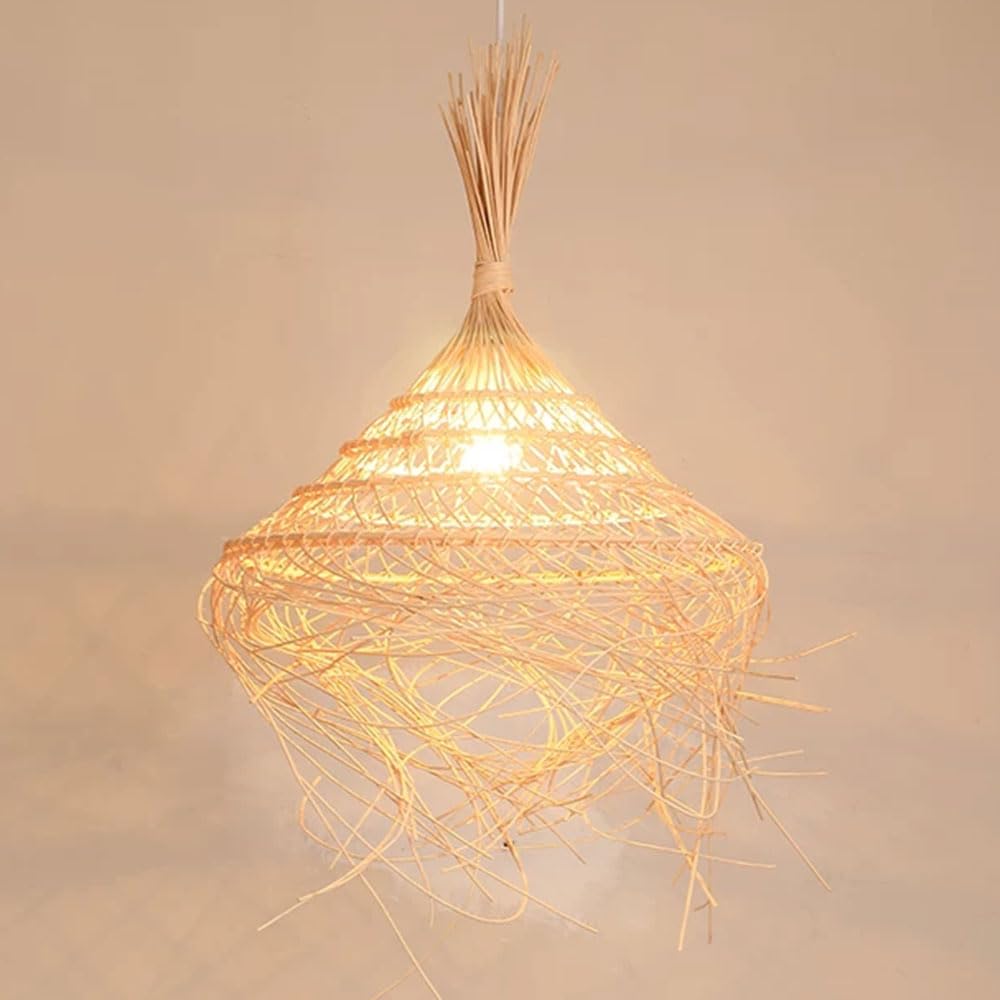 CSSYKV Boho Rattan Chandelier, Hand Woven Lampshade Ceiling Pendant Light Fixture,13.7'' Coastal Crafts Lampshade Farmhouse Dome Hanging Light for Kitchen Living Room Hallway Restaurant Foyer
