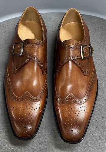 Santimon Mens Loafers Formal Dress Shoes Genunie Leather Wingtip Toe Monk Strap Loafer Prom Wedding Business Casual Suit Shoes Comfortable Fashion Tuxedo Shoes for Men4