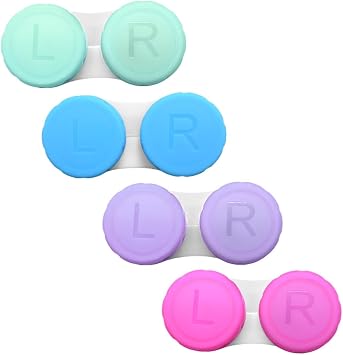LICQIC Contact Lens Cases with Left/Right Caps, 4 Pcs, 4 Colors | Contact Lenses Holder Box, Portable Leak-Proof Contact Lens Container for Home Travel Outdoor