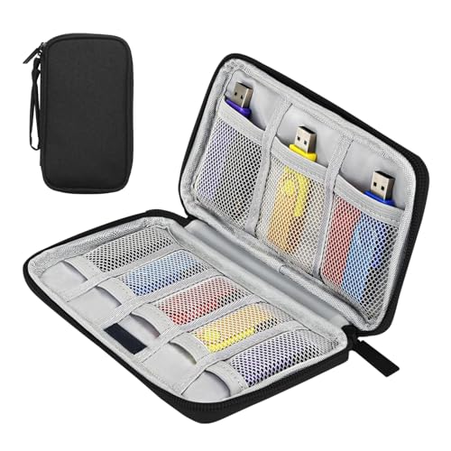NAJILI USB Tasche,Mit 8 Steckplätzen,Wasserdicht kabeltasche Organizer,Aufbewahrungstasche Für USB Sticks Kompatibel Mit Sandisk,SD-Karten,Kabeln,Schwarz