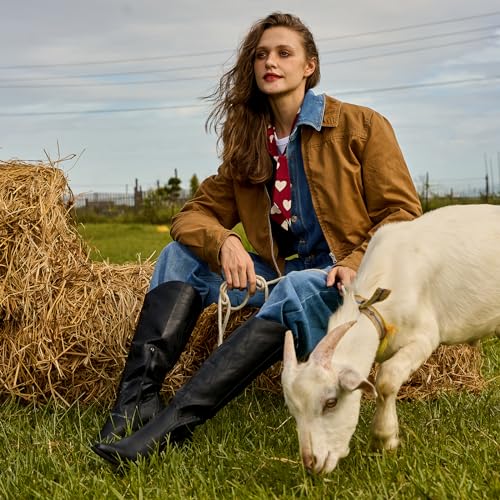 Susanny Knee High Cowboy Boots for Women Embroidered Western Cowgirl Boots for Womens Mid Calf Chunky Heel Pull on Stitching Zipper Pointed Toe Mid Low Heel Boots3