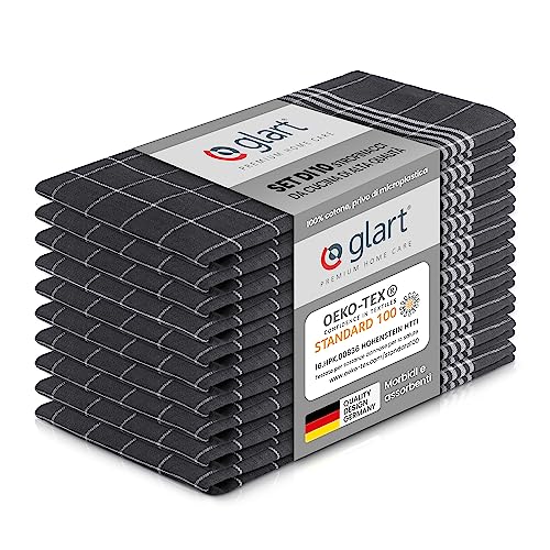 Glart 48GI2 Set di 10 Asciugamani da Cucina, 50x70 cm, 100% Cotone Oeko-TEX Standard 100, grigio, prelavati, panni per cucina e lavaggio, ancora più assorbente ad ogni lavaggio