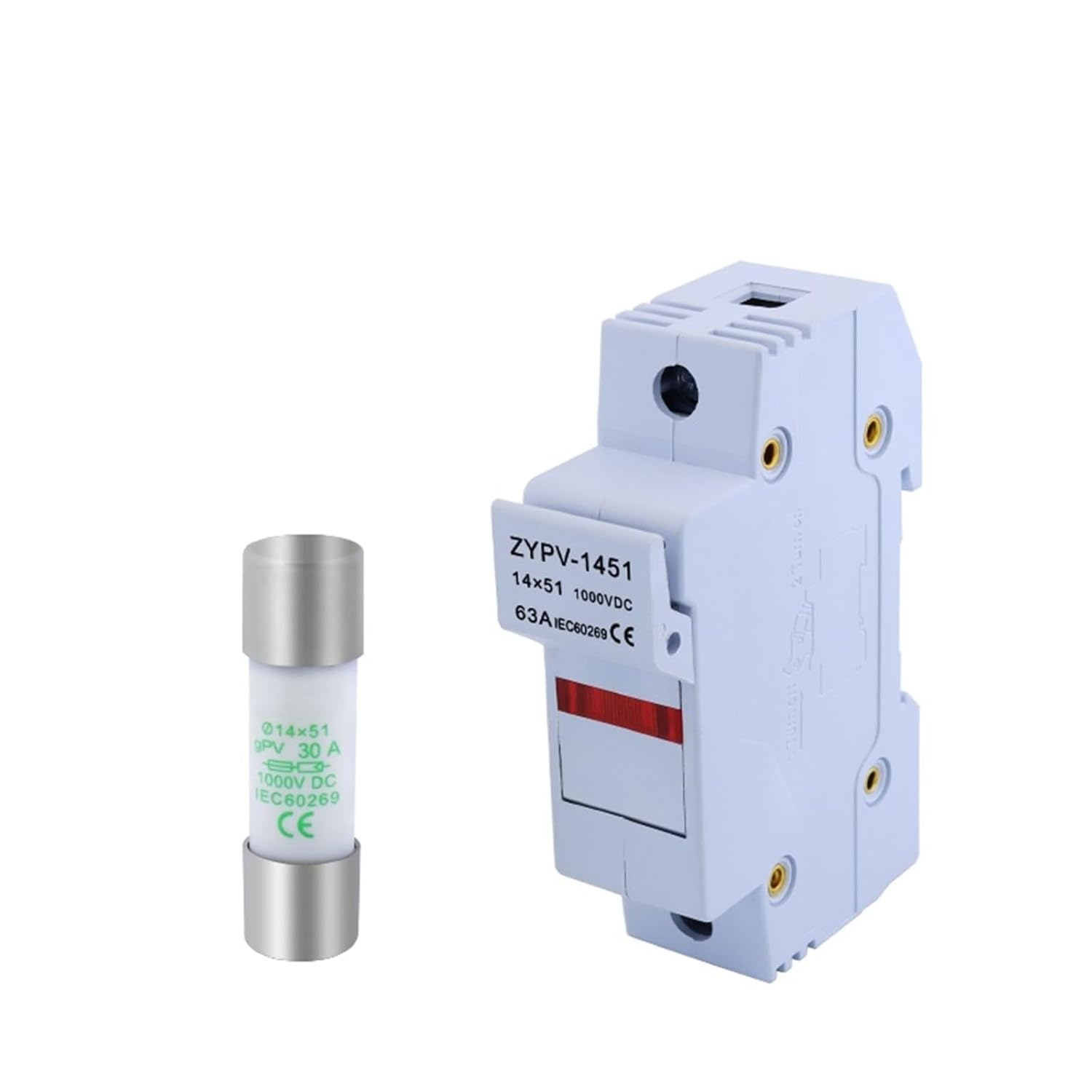 Solar PV Fuse Holder Solar PV DC Isolator MCB 1000V 1P 15A 20A 25A 30A 32A 40A 50A 63A Photovoltaic Switch 14 51 Circuit Breaker(ZYPV-1451 1PCS)