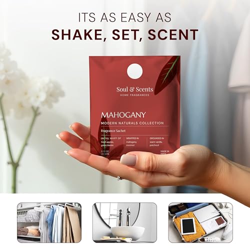 Image of Soul & Scents Mahogany Fragrance Sachet | A Rich & Warm Scent of Woods | Long-Lasting Air Freshener for Car, Wardrobe, Kitchen, and Travel Bag | Pack of 3-20gm Each