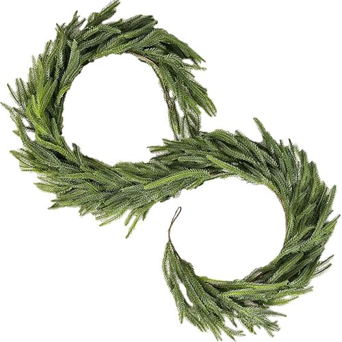 Christmas Norfolk Pine Garland 6 Ft Artificial Real Touch Norfolk Pine Garland Realistic Green Faux Greenery for Mantle Fireplace Stairs Table Christmas Decorations Indoor Outdoor Winter Holiday Decor by Jishi - Used condition - US$15.99