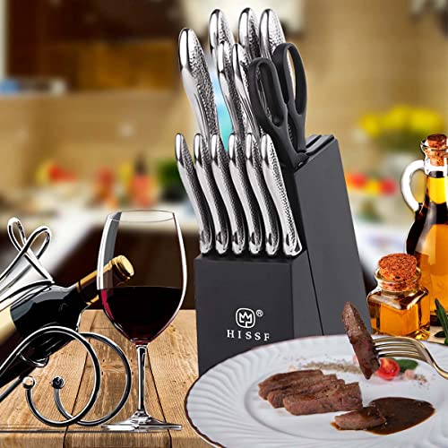 Knife set, HISSF Knife Set for Kitchen with Block, 14 Piece Kitchen Knife Set with Built-in Sharpener, Professional High Carbon Stainless Steel Kitchen Knives For Chopping, Slicing, Dicing - image 7