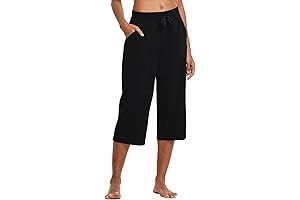 Baleaf Women's Casual Summer Cotton Wide Leg Yoga Capri Sweatpants