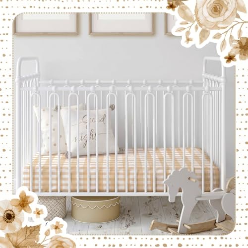 Image of Peryiter 2 Pack Gingham Crib Sheets for Girls Boys Khaki Checkered Bed Sheet Set Fitted 52'' x 28 inch for Standard Crib Mattress Stretchable Soft Toddler Aesthetic Nursery Decor