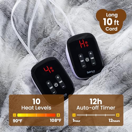 Image of Bearhug Electric Blanket King Size 100 inch x 90 inch Dual Controllers Heated Blanket, 10 Heat Settings, 1-12 Hour Auto Shut-Off, Faux Fur & Sherpa Dual-Sided, Machine Washable, Gift-Ready Elegant Packaging