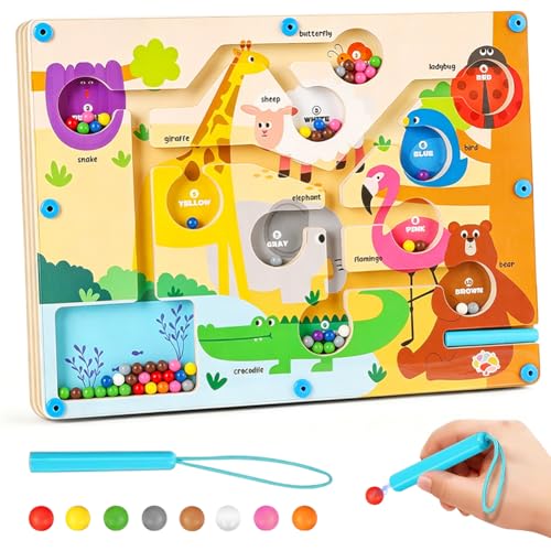 MIFKLMV Montessori Magnetic Color and Number Maze Gifts Toys for 3 4 Year Old Boy Girls Magnetic Maze Wooden Toys Educational Counting Learning Sorting Toys Gifts