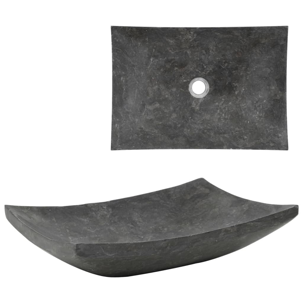 vidaXL Évier Pierre Naturelle Marbre Noir Lavabo Lave-Mains Vasque Toilette