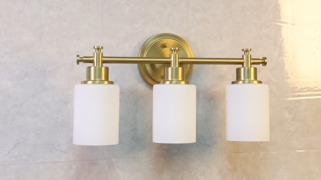 Image of 3-Light Gold Bathroom Vanity Light Fixtures, Brushed Gold Wall Sconce, Champagne Gold Vanity Light with Milky White Glass Shade Over Mirror, Bathroom, Bedroom, Modern Style, E26 Base