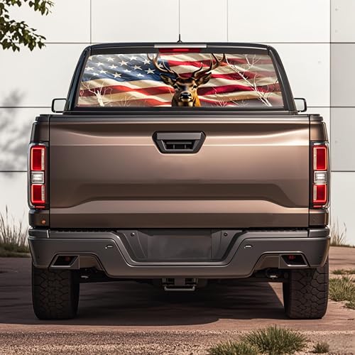 Image of Rear Window Decals for Trucks - 65x17.3 in American Flag Vinyl Perforated Back Window Graphics Fit Most Pickup Trucks SUV for Personalized