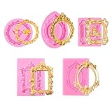 5 Pack Photo Frame Fondant Molds,Picture Frames Silicone Mold Vintage Frame Molds, Baroque Style Air Dry Clay Molds,For Cake Decorating Cupcake Topper Chocolate Candy Polymer Clay Baking Desserts