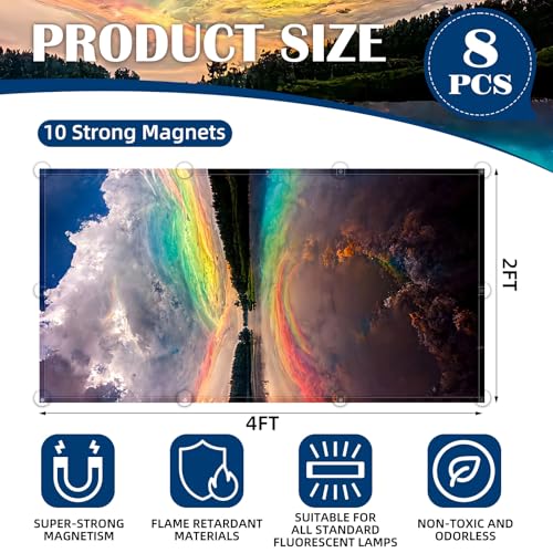 Image of ANGSYLTH 8 Pcs Fluorescent Light Covers - 4 x 2 Feet Covers for Ceiling Lights, 8 x 10 Magnetic Light Filters for Classroom, Office, Hospitals (Sunset)