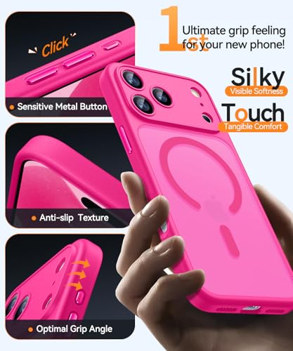 Image of CANSHN Magnetic Compatible with iPhone 17 Pro Case, Upgraded [Full Camera Protection] [Compatible with Magsafe] [Translucent Matte] Shockproof Protective Phone Cover 6.3 Inch - Hot Pink