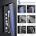TSIBOMU Multi-Function LED Lights Shower Panel System Black, 5 in 1 Shower Panel Include Rainfall & Waterfall Shower Head, 3 Pcs Adjustable Massage Jets, Handheld Shower, Tub Spout