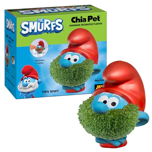 Chia Pet Papa Smurf with Seed Pack, Decorative Pottery Planter, Easy to Do and Fun to Grow, Novelty Gift, Perfect for Any Occasion