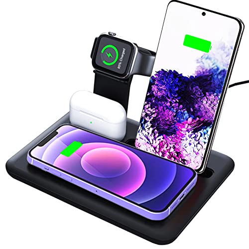 Chargeur sans Fil 4 en 1 - Station de Chargement sans Fil Compatible avec Phone 12/11/Pro Max/XR/XS Max, Samsung S20/S10/S9/S8 et téléphone Portable Qi Cover