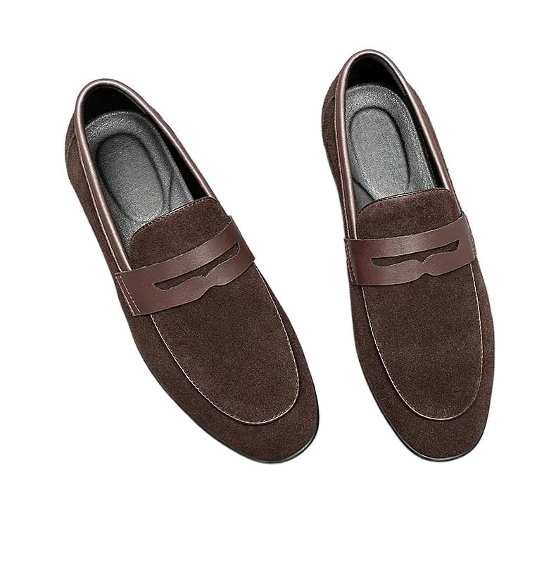 Mens Loafers Suede Vamp Loafer Shoes Solid Color Anti-Slip Flat Heel Comfortable Walking Slip On