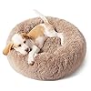 Bedsure Calming Dog Bed for Small Dogs – Donut Washable Small Pet Bed, 23 inches Anti-Slip Round Fluffy Plush Faux Fur Large Cat Bed, Fits up to 25 lbs Pets, Camel