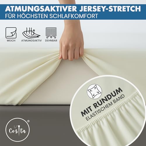 Cozita Basics Spannbettlaken 140x200cm - 100% Baumwoll Jersey Bettlaken, Öko-Tex Zertifiziert, bis 25 cm Matratzenhöhe – Natur – Ansicht 3