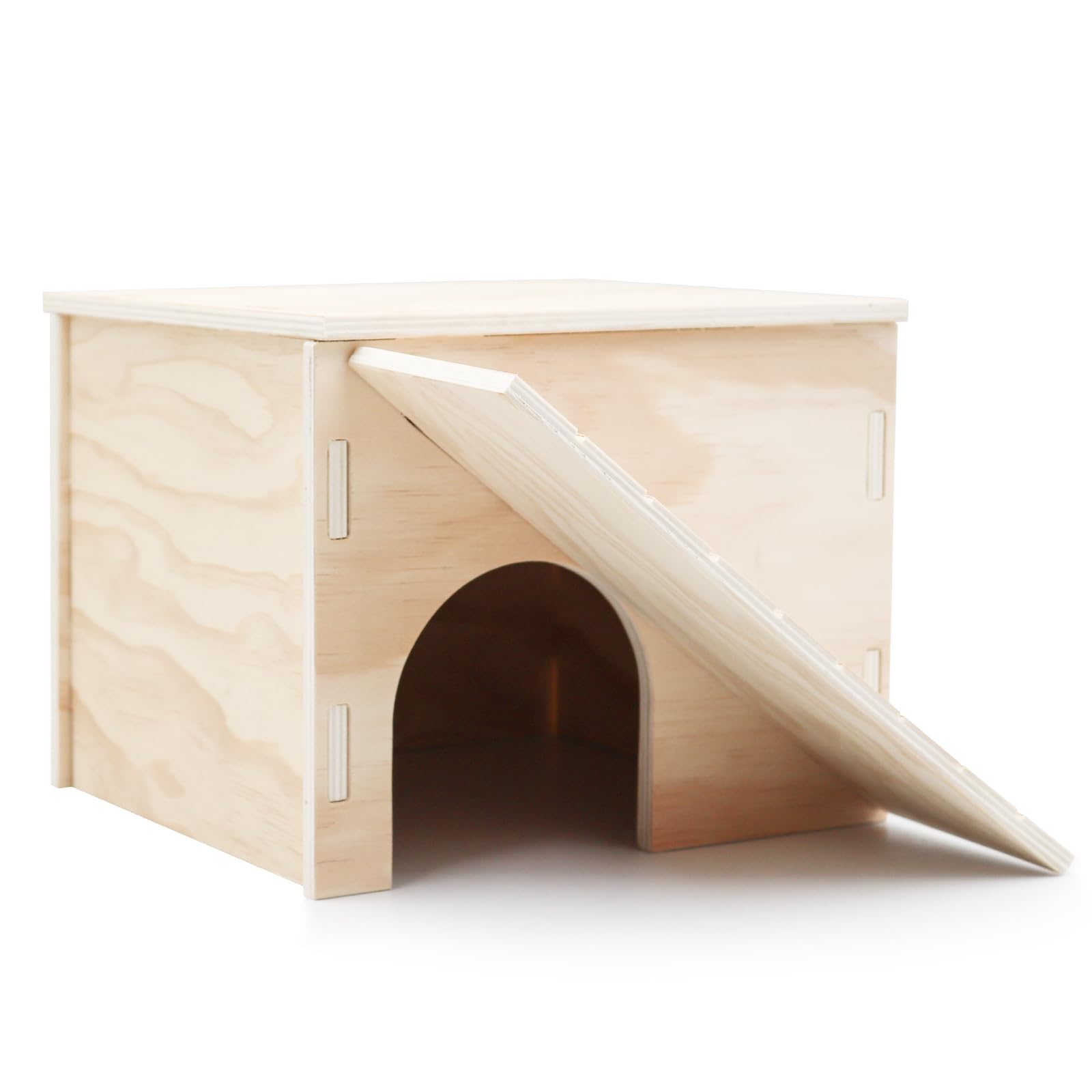 Large Chameleon Hideout, Wooden Reptile Hide Cave with Climbing Ramp, Bearded Dragon Habitat with Basking Platform, Tank Aquarium Accessories for Lizard Gecko Spiders Tortoise - 11.3 x 9.1 x 7.1 Inch