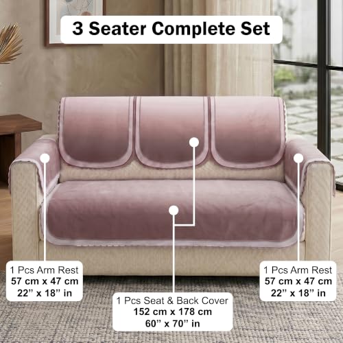 Image of Story@Home Sofa Velvet Cover 3 Seater Fully Covered (152x178cm) with Free Armrest Covers |Anti Slip Sofa Mat 3 Seater for L Shape Sofa Cover - Ombre Dusty Coral Palette