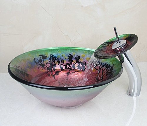Lavabo en verre trempé facile à nettoyer et son robinet mitigeur cascade anti-calcaire