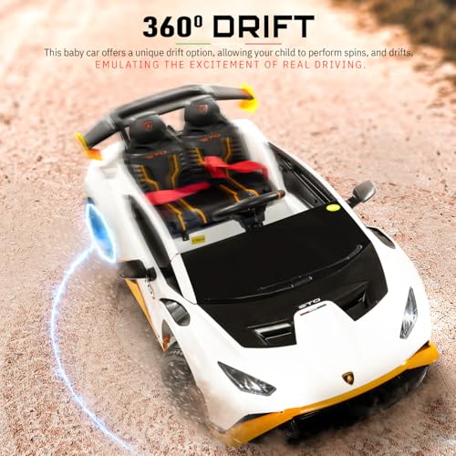 Image of Kawaii Kids Licensed Kids Rideon Car | Toyota Legender | Lamborghini | Manual Plus Remote Control | Lights and USB Music Player | Kids Age - 1-5 (Lamborghini, White)