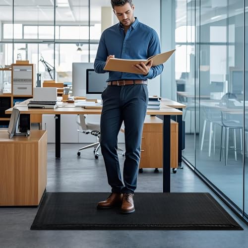 Image of 3 x 6 FT Anti Fatigue Mats Industrial 15 /16 Inch Thick Soft Sponge Ergonomic Mat Durable Heavy Duty Diamond Plate for Standing Non Slip Industrial Grade Floor Mat for Leg & Back Pain (Black)