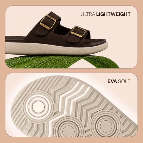 Image of FAUSTO Men Open Toe Buckle Strap Stitched Waterproof Sandals|Soft Cushioned Insole|Summer Slip-On Slipper|Perfect For Monsoon Rainy Season