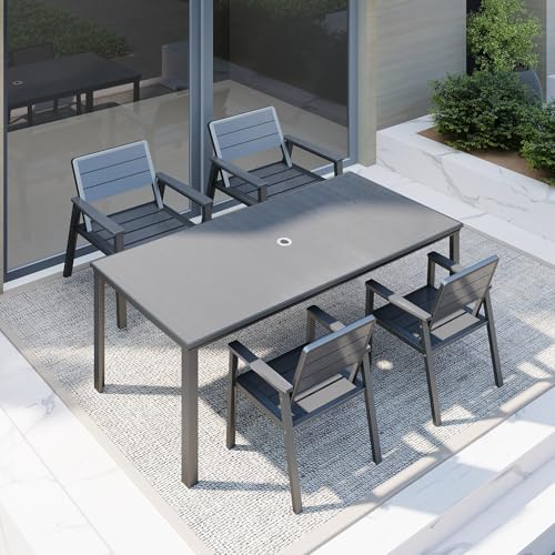 4 Person Outdoor Dining Set, Aluminum & HDPE Patio Table